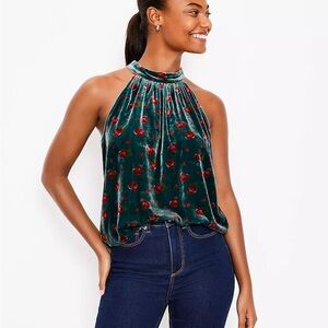Loft New w Tags Sz S Floral Velvet Shirred Halter Top